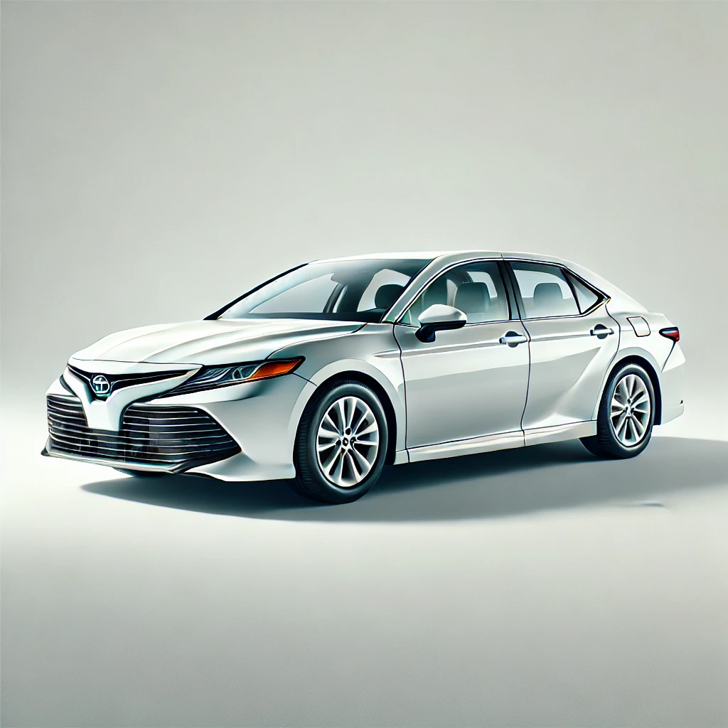 DALL·E 2025-08-15 20.33.17 - A realistic side-view image of a white sedan resembling a Toyota Camry, placed on a clean white background. The vehicle is fully visible, shown from t